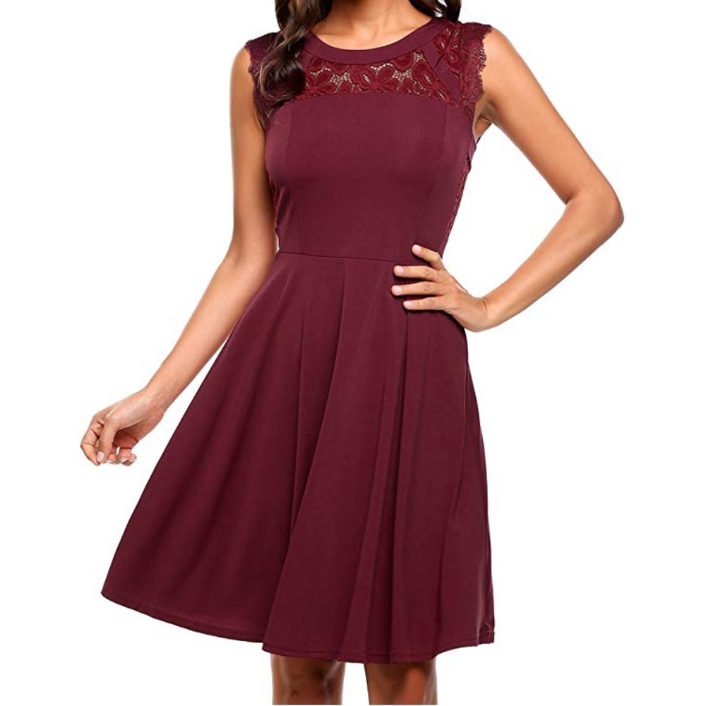 SOLD A-Line Cocktail Party Dress with Floral Lace